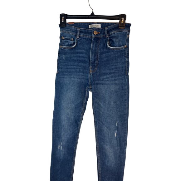 2/$30 ZARA Size 6 Authentic Denim TRF Womens Mid-Rise Distressed Skinny Jeans - Picture 7 of 14